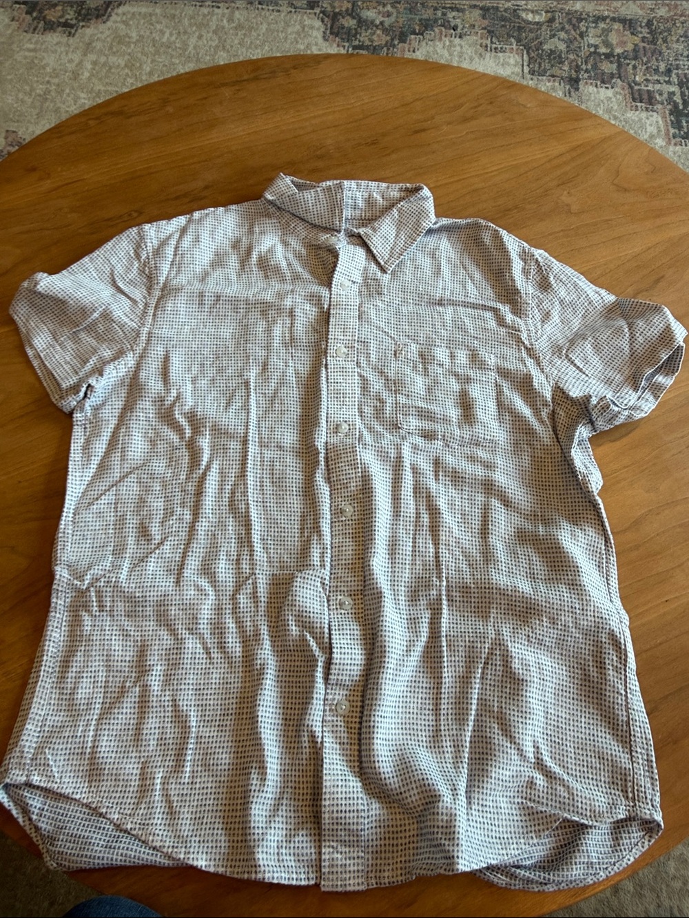 J. Crew White Short-Sleeve Button-Down Shirt with Navy Grid